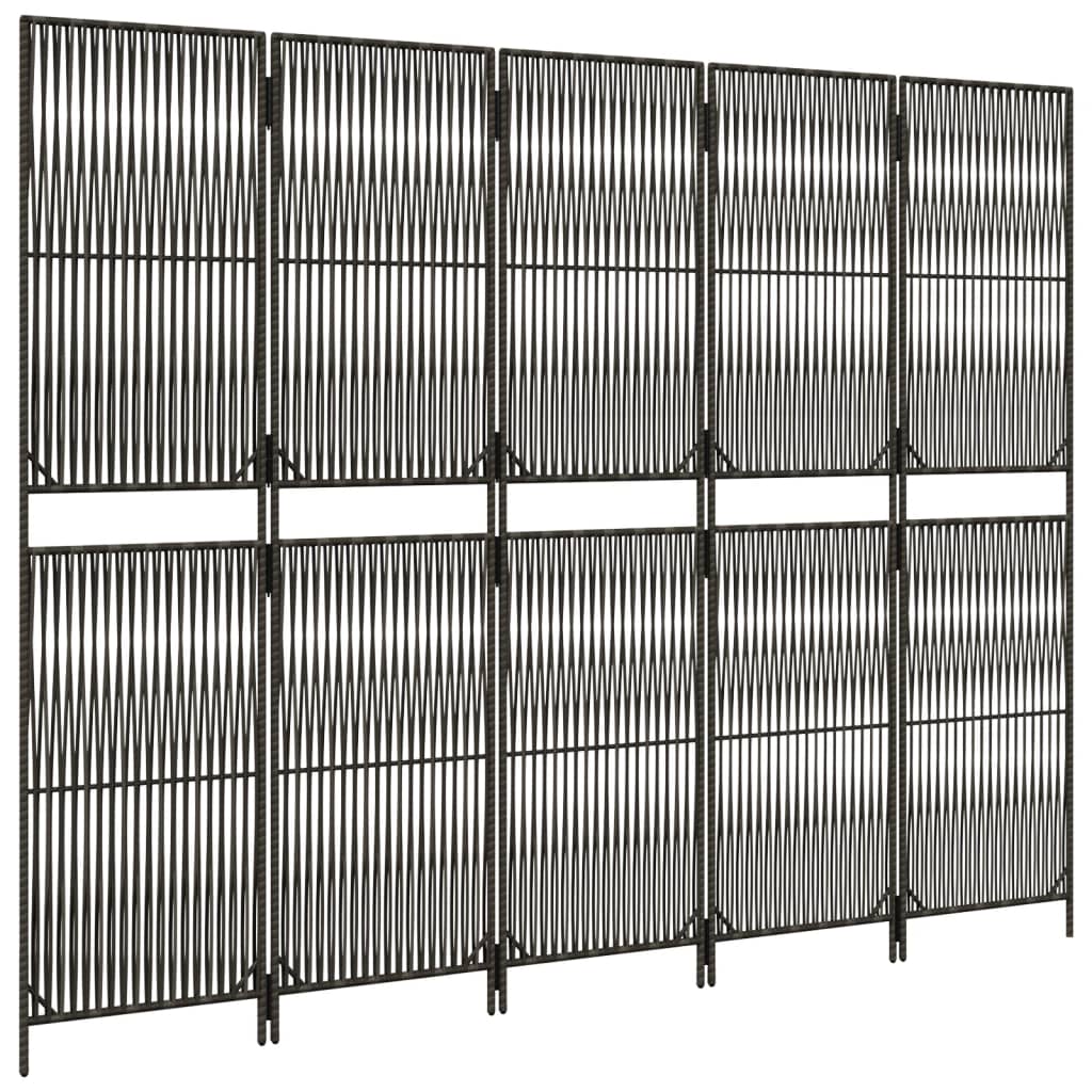 Room Divider 5 Panels Grey Poly Rattan